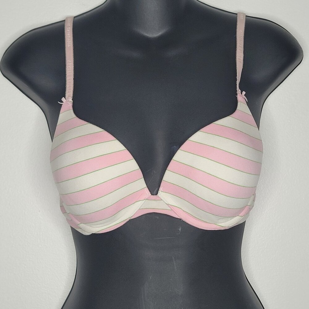 Victorias Secret Push-Up Bra Womens 34C Padded Lined‎ VS Pink Green Striped